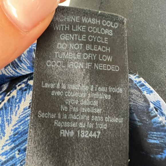 PJK Patterson J Kincaid Blue Black Print Sleeveless Top Deep Neckline L Large - Picture 6 of 6